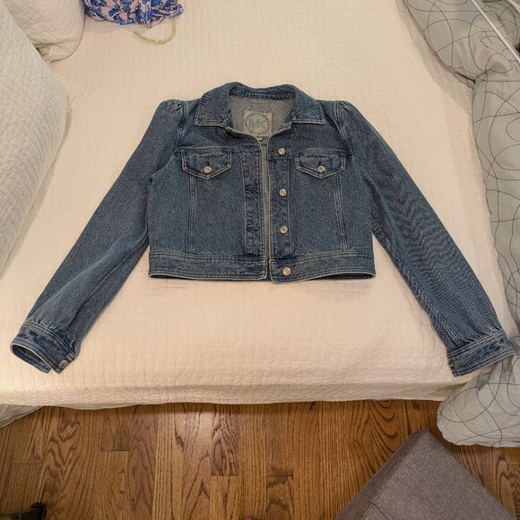AS WORN MY MARY ORTON Michael Kors denim puff-sleeve cropped jacket Size 14 - Picture 5 of 9